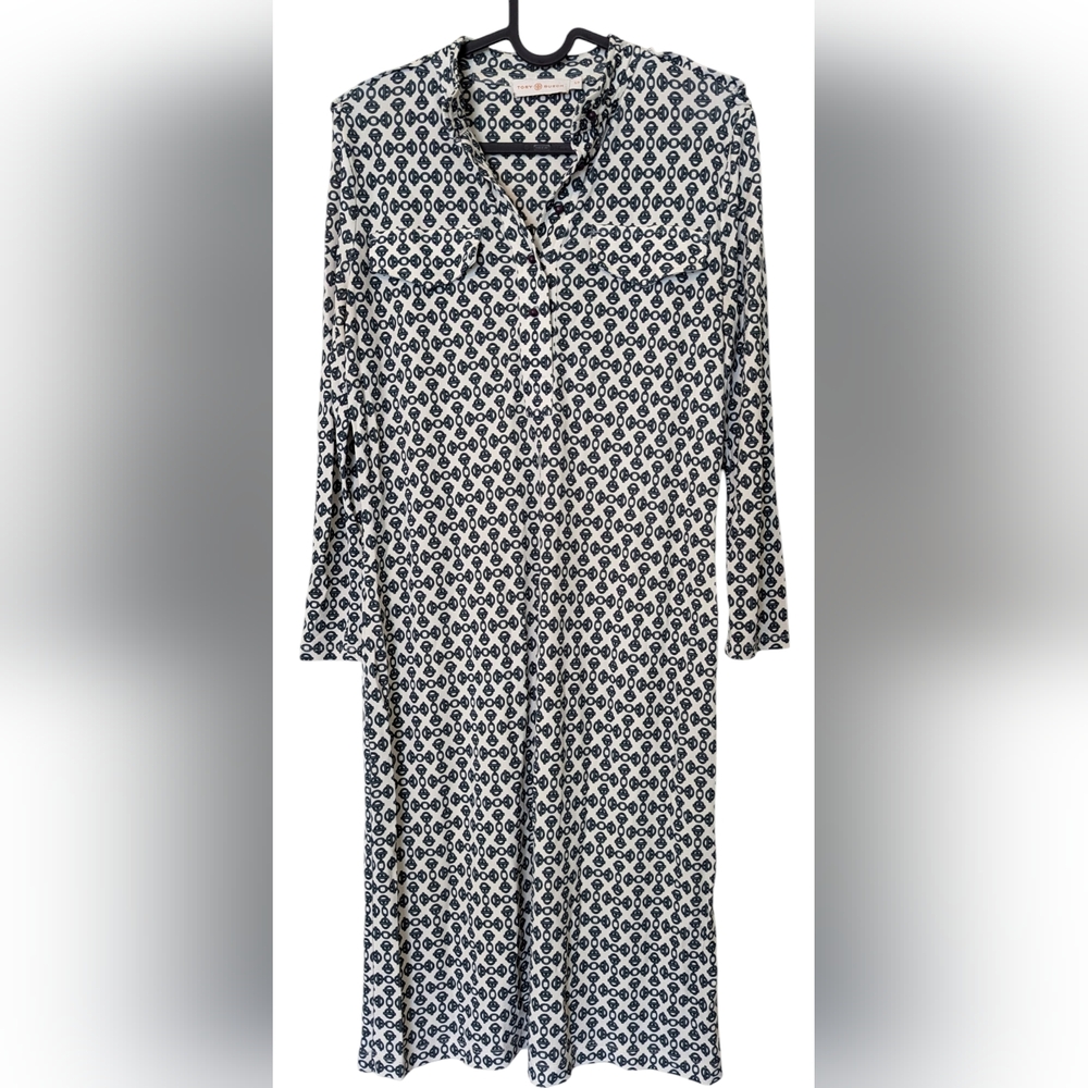 TORY BURCH Cream Green Printed Belted Midi Dress Womens Size Small - Picture 4 of 15